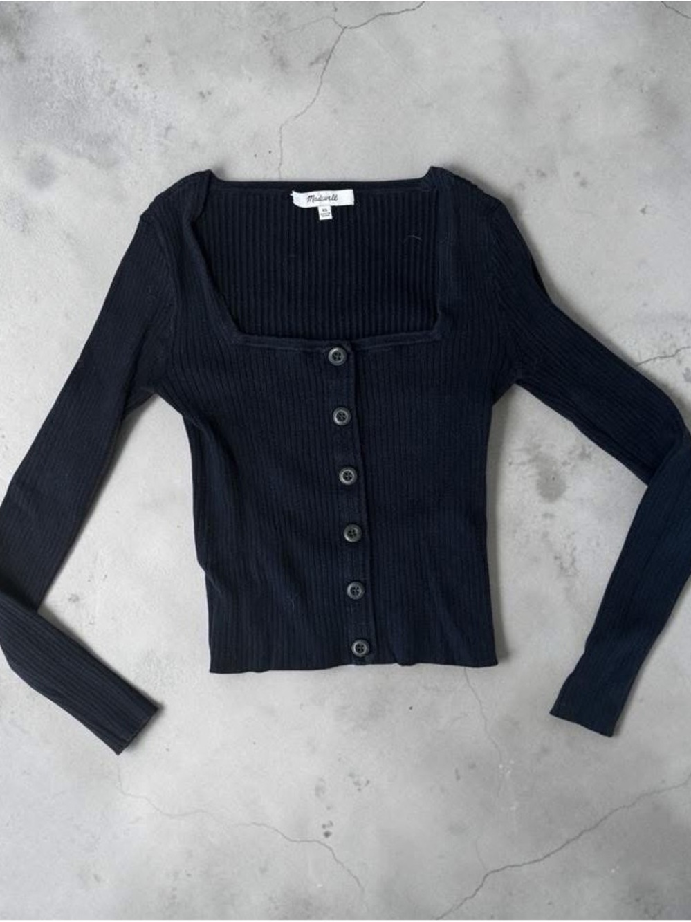 Madewell Black Ribbed Square Neck Button-Up Shirt